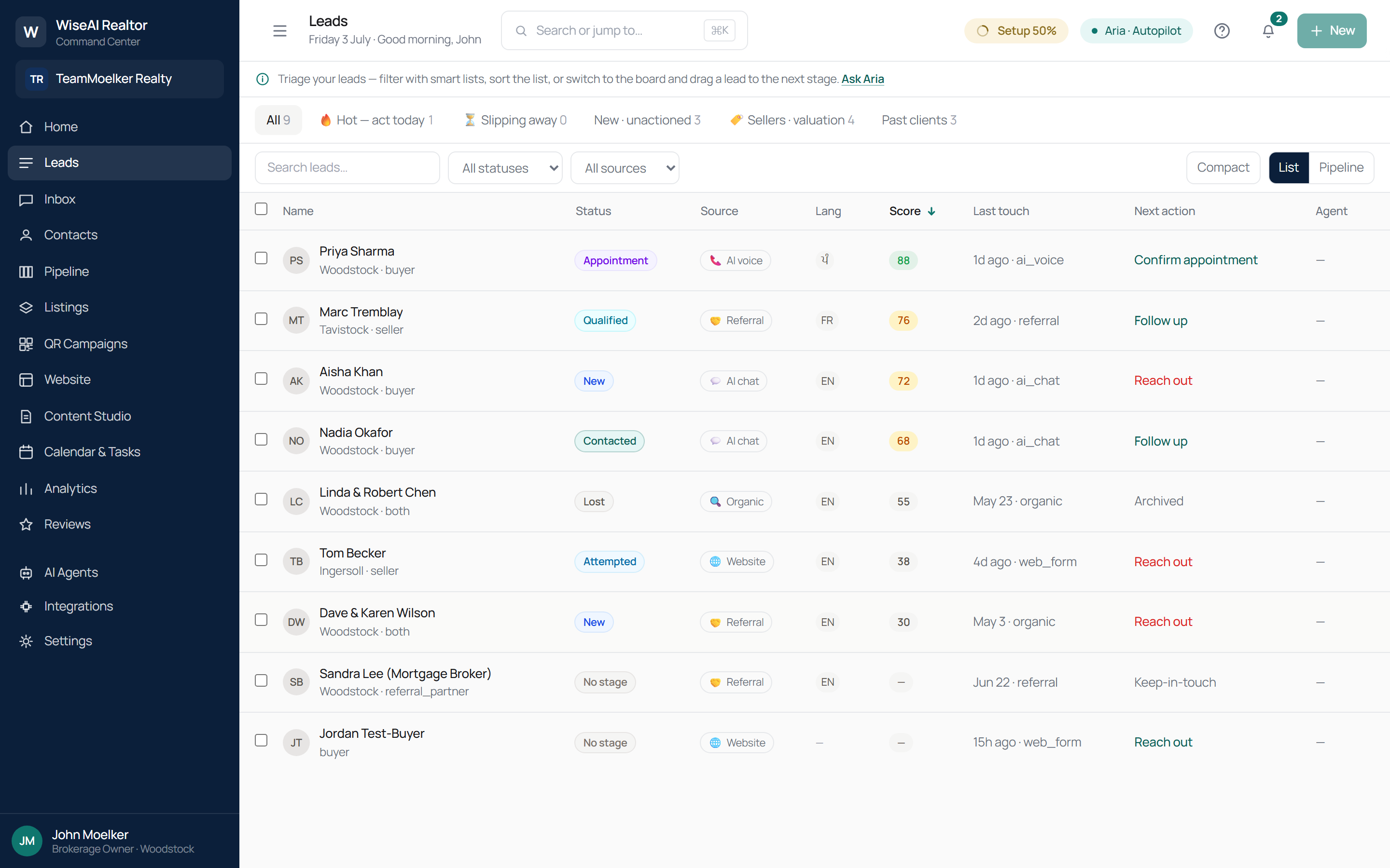 Leads triage workspace