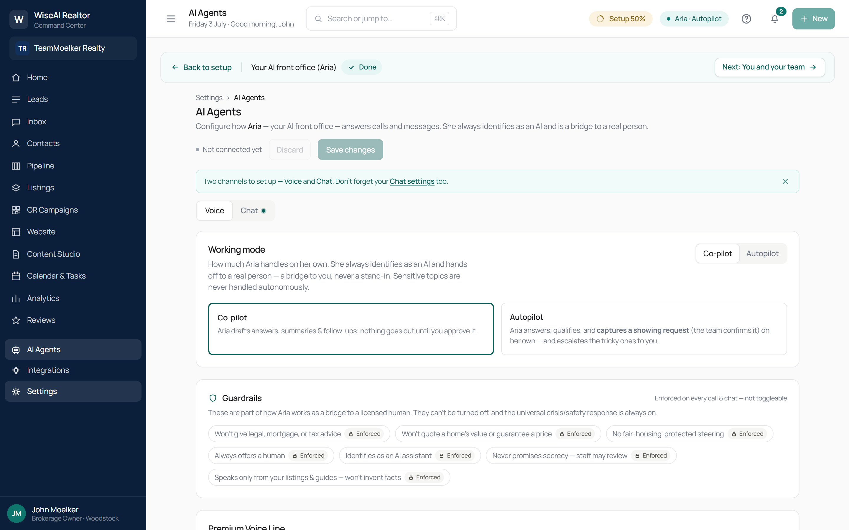 AI Agents — Aria configuration + enforced guardrails