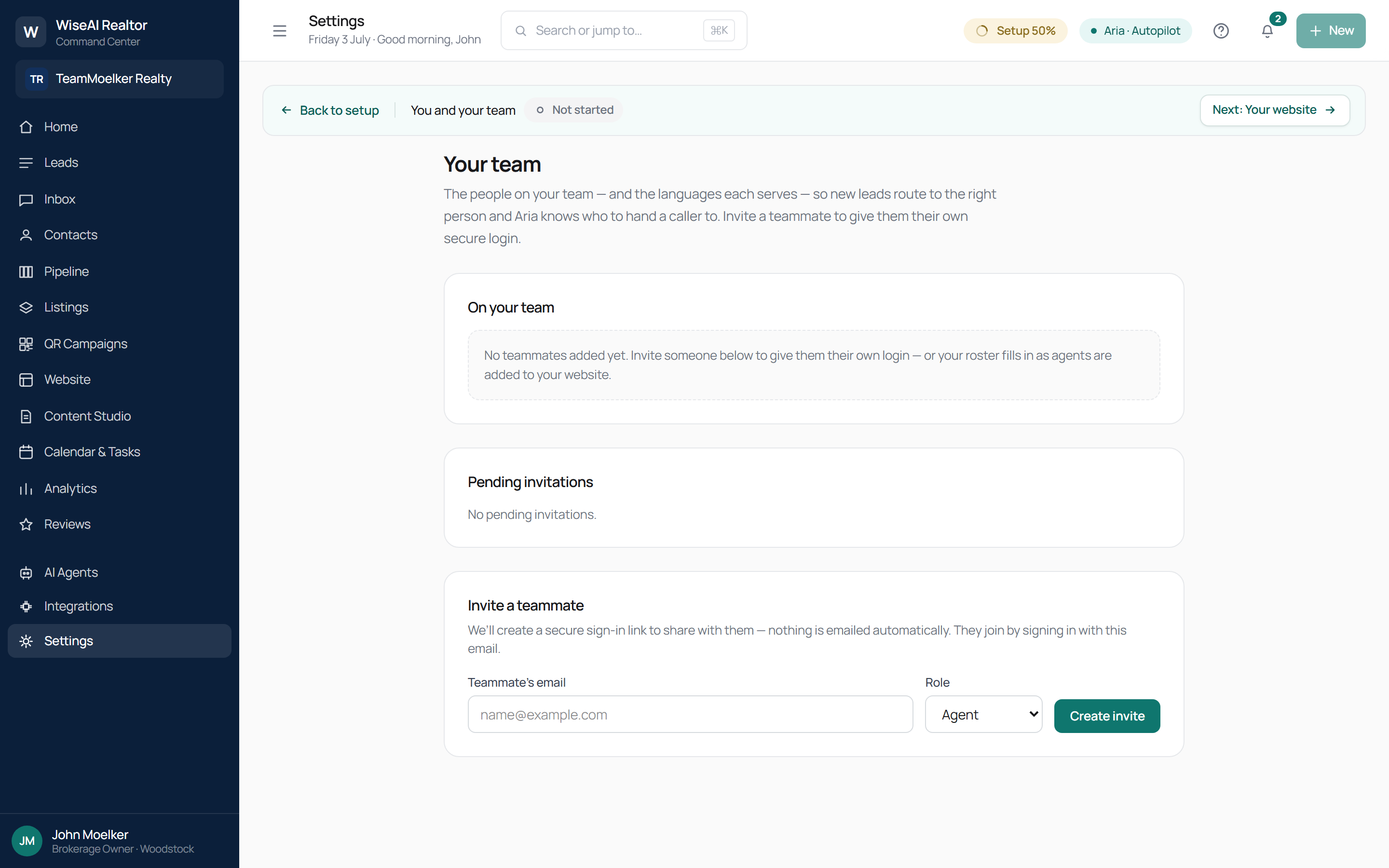 Your team — invites and language routing